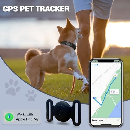 GPS Tracker for Dogs, Mini GPS Cat Tracker, IPX8 Waterproof GPS Trackers for Cats with Holder, No Monthly Fee, Work with Apple Find My(iOS Only), Smart Trackers for Dogs-Black-2