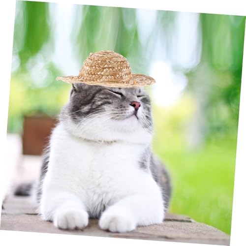 Pet Sombrero Straw Hat Adjustable Sun Bucket for Small Dogs and Cats for Garden and Eyes from Sunlight