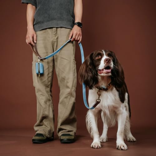 Didog PU Leather Dog Poop Bag Holder, Easy-Pull with Metal Clip, Denim Blue