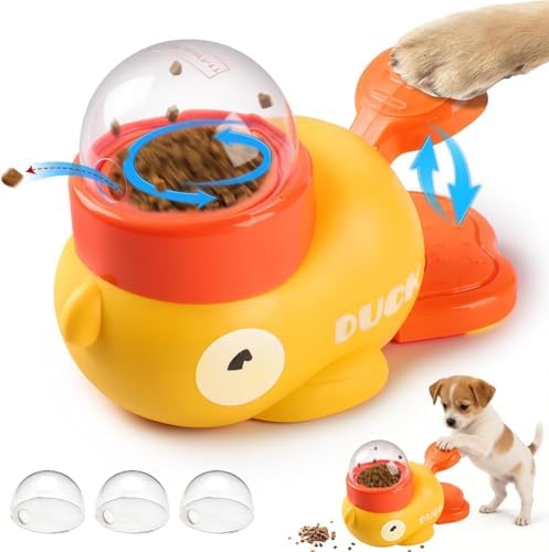 Dog Interactive Treat Dispenser, Yellow Duck Design, Cat Treat Dispenser with Button, Slow Feeding Dispenser for Small and Large Cats Dogs