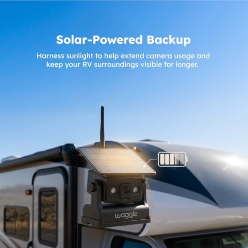 Waggle RV Observation System, 7-Inch Wireless DVR Display, 1080P Backup Camera with Integrated Solar Panel, 9600 mAh Rechargeable Battery, USB-C Charging, IP67 Waterproof, Infrared Night Vision