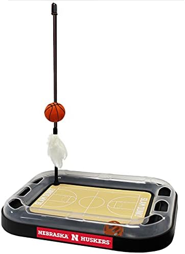 NCAA Nebraska Cornhuskers Basketball Court Cat Scratcher Toy - 6-in-1 Interactive Cat Toy with Catnip-Filled Plush Basketball