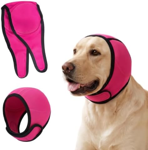 Dog Ear Muffs Noise Protection No Shake Ear Wrap for Dogs XL Rose Red