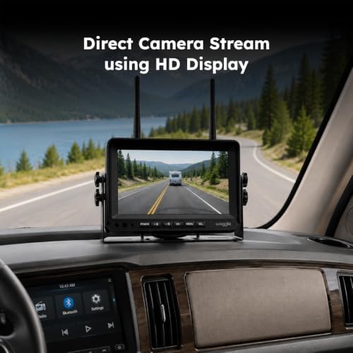 Waggle RV Observation System, 7-Inch Wireless DVR Display, 1080P Backup Camera with Integrated Solar Panel, 9600 mAh Rechargeable Battery, USB-C Charging, IP67 Waterproof, Infrared Night Vision