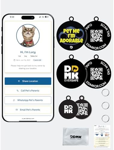 DDMK Smart Pet Tag Set | Includes 3 Tags | QR Code for Instant Alerts | Custom Pet Profiles | Durable & Waterproof | No Subscriptions or Fees |41-PET ME I'm Adorable
