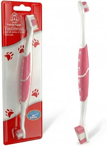 Pet Toothbrush for Dogs, Cats with Soft Bristles - Easy Teeth Cleaning & Dental Care, Non Slip Dual Head Dog Toothbrush for Medium & Large Pets, Toothpaste Not Included, Pack of 1 Pink