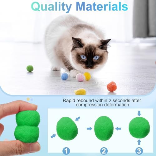 Cat Toy Pom Ball, Interactive Cat Ball Toys Fuzzy Pompoms (Plush, 1.2Inch, 30Pcs, Green Tones) for Kittens Pet Enrichment Training Play Indoor