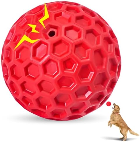 Indestructible Squeaky Dog Ball for Aggressive Chewers, Rubber Interactive Dog Toy for Teething, Relieving Anxiety. Chew Toy for Large, Medium Breeds, Outdoor & Indoor Ball.