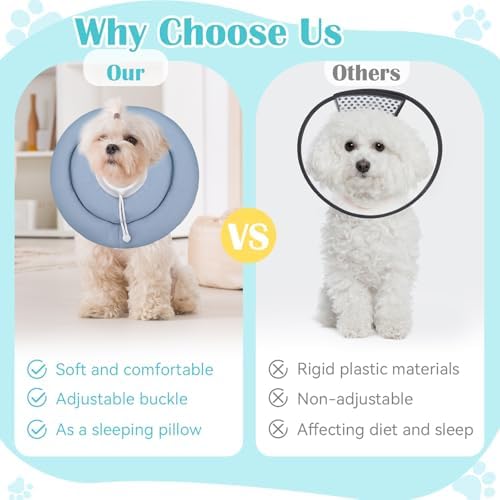 Waterproof Escape-Proof Soft Dog Cones, Adjustable Small Dog Donut Collar with Elastic Neckband, Elizabethan Collar for Dogs, Neck Pillow for Dogs and Cats (Blue-Gray, M)