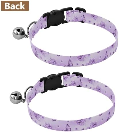 Purple Butterflies Puppy Collar 2 Pack Comfortable Cat Collar Adjustable 10.6 to 17.1 Inches