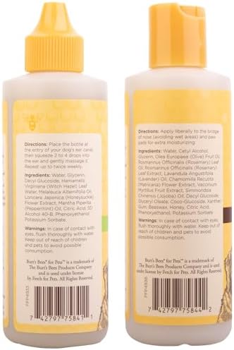 Burt's Bees for Pets Ear Cleaner and Paw & Nose Lotion for Dogs, 4 Fl Oz Each