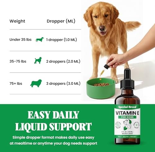 Vitamin E for Dogs Liquid 250 IU - Vitamin E Oil for Dogs Skin and Coat Support - Dog Immune Support Antioxidant Supplement - Bacon Flavor - 60 Servings - 2 oz