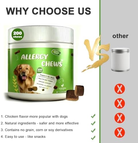 Dog Allergy Chews 200 Ct - Itch Relief for Dogs Immune Support with Colostrum Probiotics Seasonal Allergies Anti-Itch Skin & Coat Supplement, Itchy Skin & Paw Relief Bites - Chicken Flavor