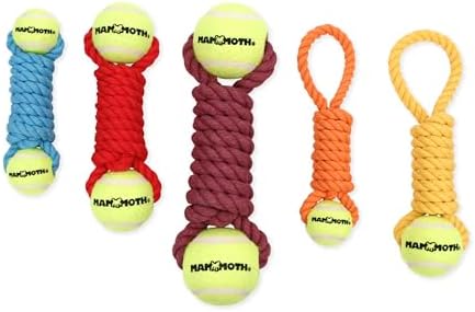 Mammoth Flossy Chews Twister Rope Toy with Tennis Ball – Premium Cotton-Poly Tug Toy for Dogs – Interactive Dog Tug Toy – Rope Dog Toy with Tennis Ball for Small Dogs - Mini 11" - Assorted Colors