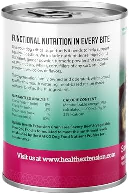 Health Extension Savory Beef Stew Grain-Free Wet Dog Food, 12.5 oz - Protein-Rich, Hydration Support, Ideal for All Breeds (Case of 12 Cans)