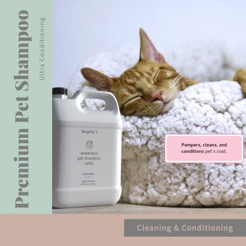 Begley's No Rinse Waterless Pet Shampoo, Bathless Cleaning, Deodorizing, and Odor Removal for a Shiny, Fresh Smelling Coat - Effective for Dogs, Puppies, and Cats - Refill, Fresh Lavender