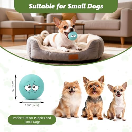 Squeaky Balls for Small Dogs, 2" Soft Latex Squeaky Dog Ball Toys, Emoji Smile Face Rubber Bouncy Balls, Puppy Teething Chew Toys for Mini & Small Dogs (2"-Pack C)