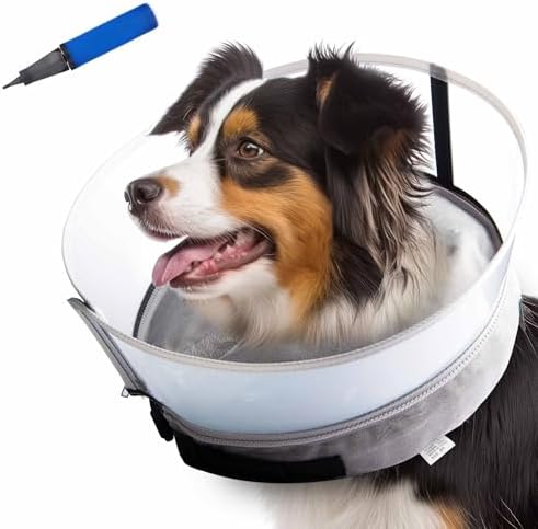 Dog Inflatable Neck Collar - Inflatable E Collar for Dogs - Comfortable Elizabethan Cone with Detachable Anti-Licking Shield - Dog Donut Cone - Doughnut for Dogs After Surgery (Grey, L)