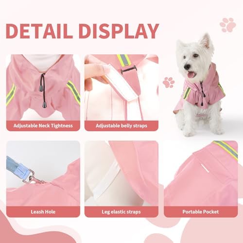 Dog Raincoat,Dog Rain Poncho-Harness Hole,Pink,2XL~4XL