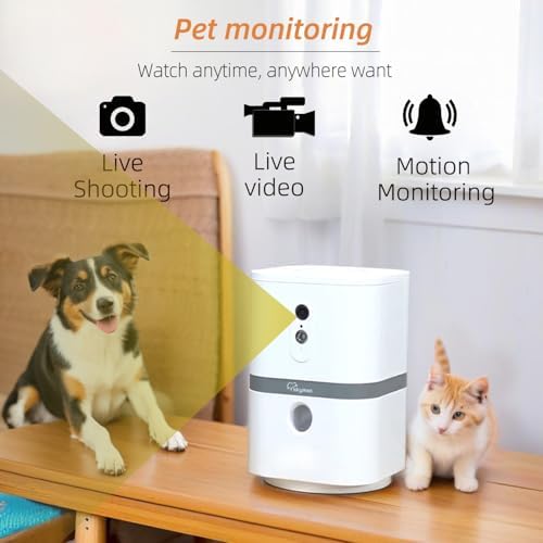 Petalk AI II Dog Camera with Auto Treat Dispenser, No Subscription Fee, 1080p HD, 180° Full-Room View 2-Way Audio, Night Vision, 2.4GHz WiFi Only