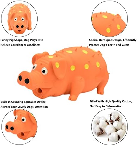 Pig Squeaky Dog Toy, 2 PCS Interactive Rubber Dog Chew Toy - Durable Latex Spot Grunting Pig Toys that Oink for Small Medium Large Dogs (Orange, Green)