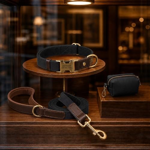Personalized PU Leather Dog Collars,Quick Release Buckle,Black,M