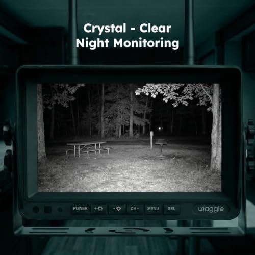 Waggle RV Observation System, 7-Inch Wireless DVR Display, 1080P Backup Camera with Integrated Solar Panel, 9600 mAh Rechargeable Battery, USB-C Charging, IP67 Waterproof, Infrared Night Vision