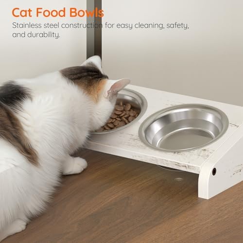 HOOBRO Cat Automatic Litter Box Enclosure Furniture, 30.5" L x 26.8" W x 61" H, Hidden Robotic Litter Box Cabinet, Dog-Proof Shelf with Charging Station, Scratching Mat, Bowls, White WH68UMZ03