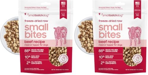 smallbatch Freeze-Dried Beef Dog Food – Grain Free, Organic Produce – Raw Dehydrated Beef Small Bites, High Protein Complete Meal or Topper – Humanely Raised, Made in USA, 7oz (Pack of 2)