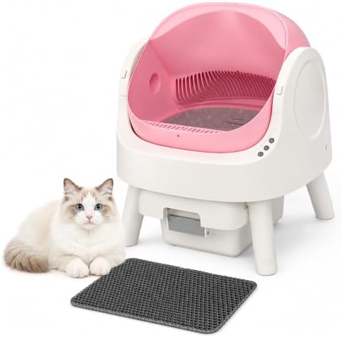 Self Cleaning Litter Box, Open-Top Automatic Cat Litter Box, with 10L Large Waste Container, Easy Maintenance, Bright Pink