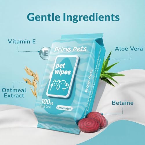 Prime Pets Dog Wipes for Paws and Butt, 300 Count, 8" x 6" Pet Grooming Wipes for Dogs Cats Cleaning Deodorizing, Unscented Dog Paw Wipes, Puppy Wipes for Face Bum Eyes Ears Teeth