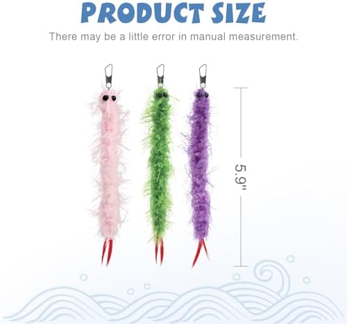SONGWAY Cat Worm Toy Refills - 12Pcs Worm Cat Toys with Feather Tail, Teaser Wand Toys Replacement