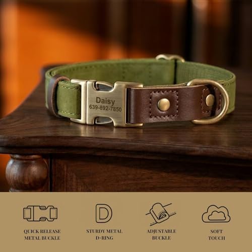 Personalized Dog Collars, Quick Release Buckle, Olive Green,S