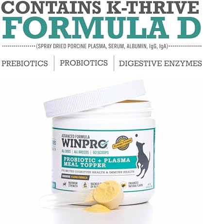 WINPRO Dog Probiotic Powder Meal Topper, Spray Dried Plasma with Prebiotics and Probiotics for Digestive Support and Gut Health for Dogs, All Breeds, Ages, and Sizes, 60 Scoops, Made in USA