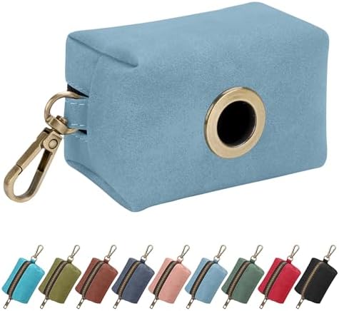 Didog PU Leather Dog Poop Bag Holder, Easy-Pull with Metal Clip, Denim Blue
