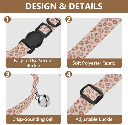 Rose Gold Leopard Spots Beige Metal Bell Included Small Dog Collar 2 Pack Collars for Puppies
