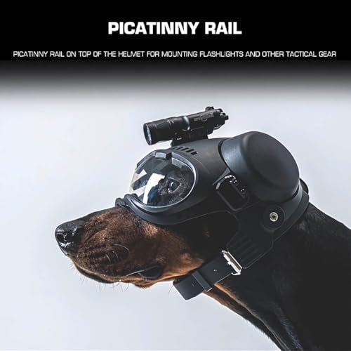 Tactical K9 Helmet - Adjustable Dog Helmet with Removable Ear Guards, 2 Lenses, Picatinny Rail & EVA Pads for German Shepherd and Medium Breed Working Dogs(Black)