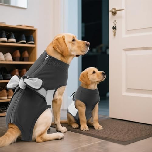 SAWMONG Zipper Recovery Suit for Dogs, Cotton Dog Surgery Suit Female Spay Pet Male Breathable, Neuter Onesie Bodysuit Prevent Licking Wounds, Substitute E-Collar & Cone(Gray, X-Large)