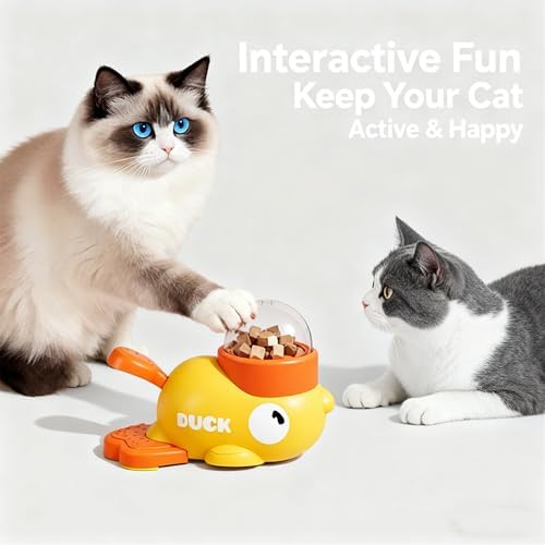Ducky Cat Treat Dispenser, Yellow Duck Cat Treat Dispenser, Little Duck Cat Toy Treat Feeder for Pet Healthy Eating & Iq Training, for Cats and Dog (White)
