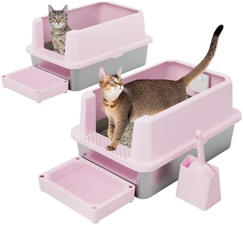 RIZZARI High-Sided Large Cat Litter Box: 2-Pack for Multi-Cat Use