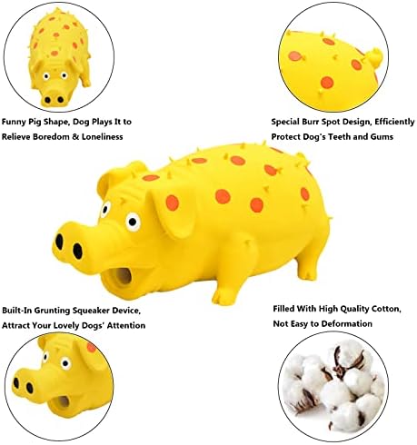 Pig Squeaky Dog Toy, 2 PCS Interactive Rubber Dog Chew Toy - Durable Latex Spot Grunting Pig Toys that Oink for Small Medium Large Dogs (Yellow, Pink)