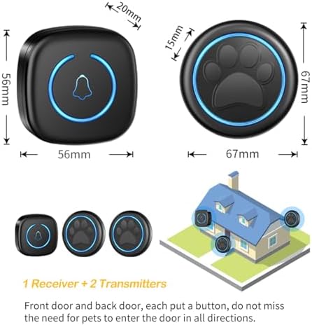 Dog Door Bell for Potty Training, Smart Wireless Doggie Doorbell to Go Outside, Over 1000 Feet Long Range with IP65 Waterproof Super-Light Touch Button, 60 Melodies & Adjustable Volume (1 Button)