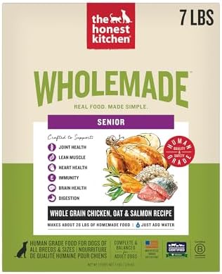 The Honest Kitchen Wholemade Whole Grain Senior Dog Food, Chicken, Oat & Salmon Recipe, Human Grade Dehydrated Dog Food, Overall Health Support for Senior Dogs, Just Add Water, 7 lb Bag Makes 28 lbs