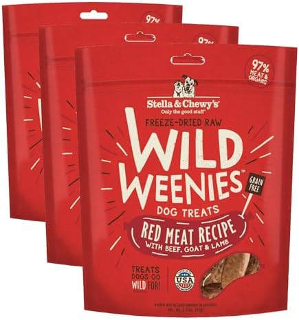 Stella & Chewy's Freeze-Dried Raw Wild Weenies Dog Treats - High-Protein Training Treats for Dogs & Puppies - All-Natural Red Meat Recipe with 97% Meat & Organs - USA Made - 3.25 oz Bag (Pack of 3)