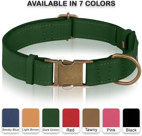AirTag Dog Collar - Genuine Leather Dog Collar with Apple AirTag Holder and Metal Buckle - Smart GPS Tracking Pet Collars (Dark Green, XL, 20"-25" Neck Fit)