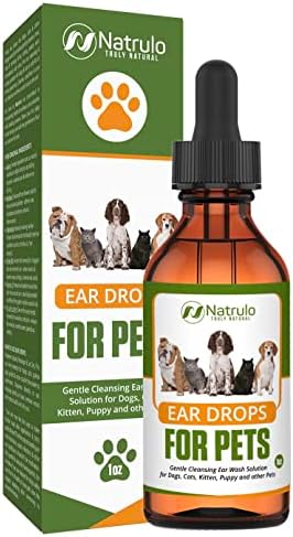 Natural Ear Cleaner for Dogs, Cats, Kitten, Puppy – Gentle Cleansing Ear Wash Solution Mite Infection & Yeast Treatment for Pets – Drying, Healing Medicinal Ear Cleaning Drops Made in USA