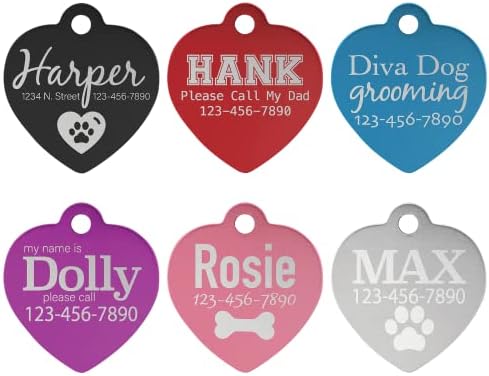 Signature Custom Laser Engraved Anodized Aluminum Pet ID Tags (Pink, Heart 1 1/4" x 1 1/4")