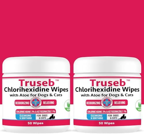 Truseb Ketoconazole & Chlorhexidine Wipes for Dogs and Cats, Helps Clean, Deodorize, Soothe Hot Spots, Itchy Paws, and Irritated Skin Folds, Smelly Skin Relief(100 Count) Dogs & Cats Small Wipes