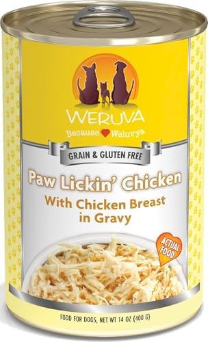 Weruva Classic Dog Food, Paw Lickin’ Chicken with Chicken Breast in Gravy, 14oz Can (Pack of 12)