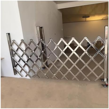 Folding Retractable Security Gate Stainless Steel Scissor Barrier for Industrial & School Use Connectable Traffic Barricade with Casters & Locking Ring (120x350cm/47.2x13